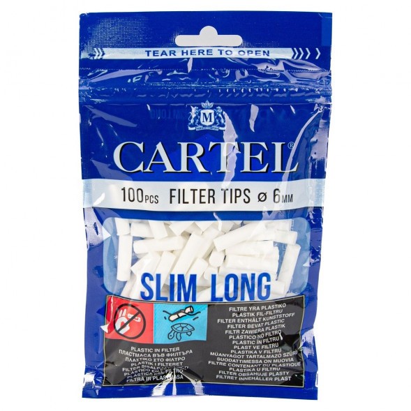 Фильтры для самокруток Cartel - Slim Long (100 штук, 22х6 мм) купить в Воронеже
