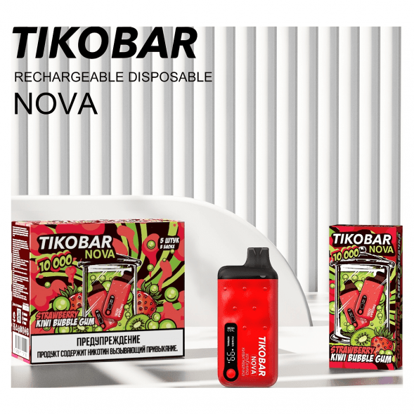TIKOBAR Nova - Клубника Киви Жвачка (Strawberry Kiwi Bubble Gum, 10000 затяжек) купить в Воронеже