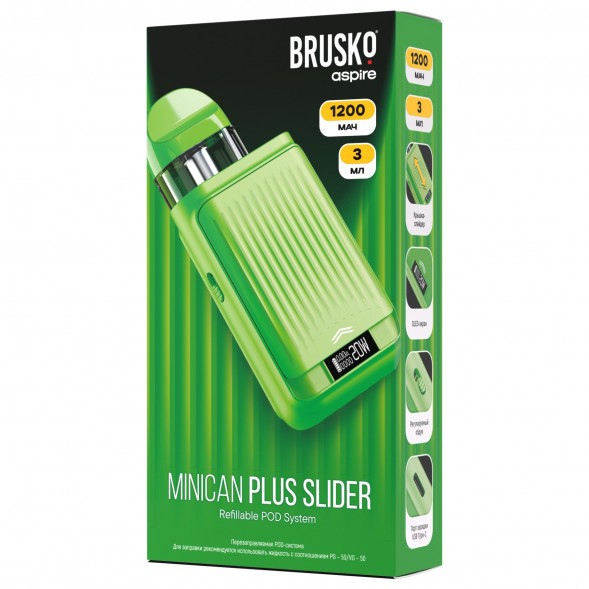 Электронная сигарета Brusko - Minican Plus Slider (Зеленый) купить в Воронеже